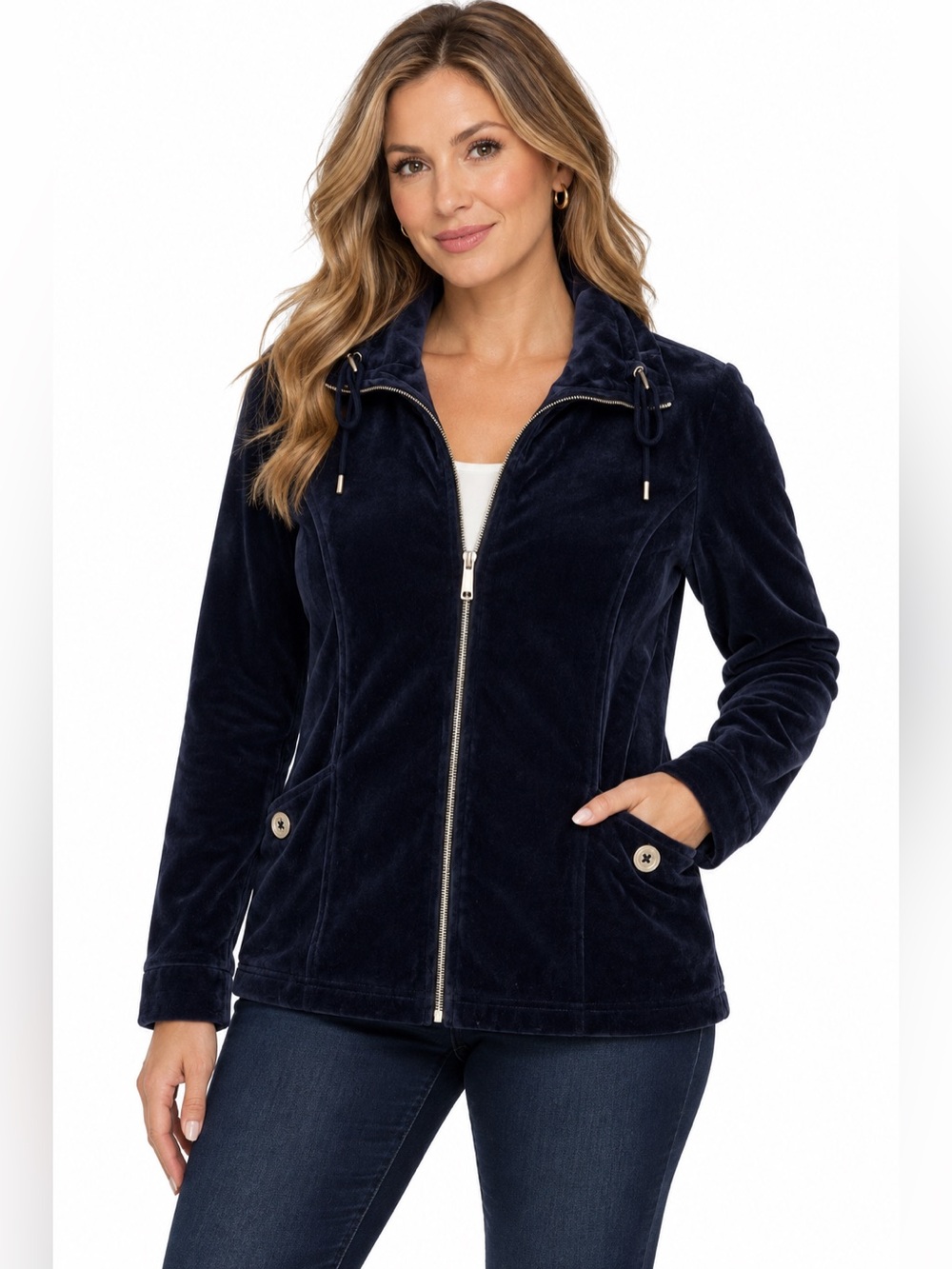 Jones New York Signature Admiral Navy Velour Jacket L
